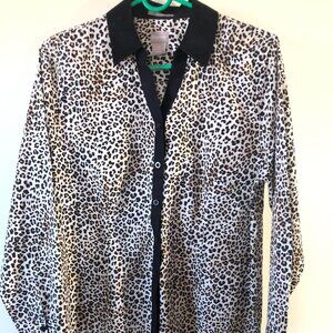 Chicos's No Iron 100% Cotton Leopard-print Shirt Size 1P / M